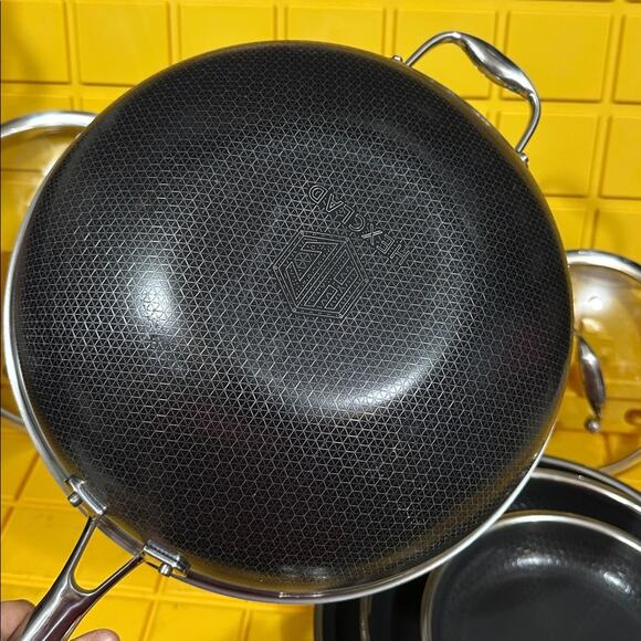 HEXCLAD 7-Piece Nonstick Stainless Steel Frying Pan Set 8 10 12- Lids Wok $600 - Picture 4 of 10